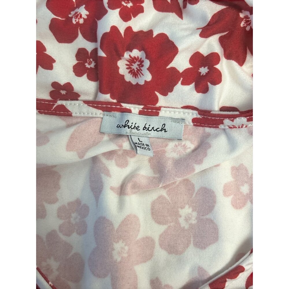 White Birch Red & White Floral Print Short Sleeve V-Neck Tunic Dress - Picture 5 of 7